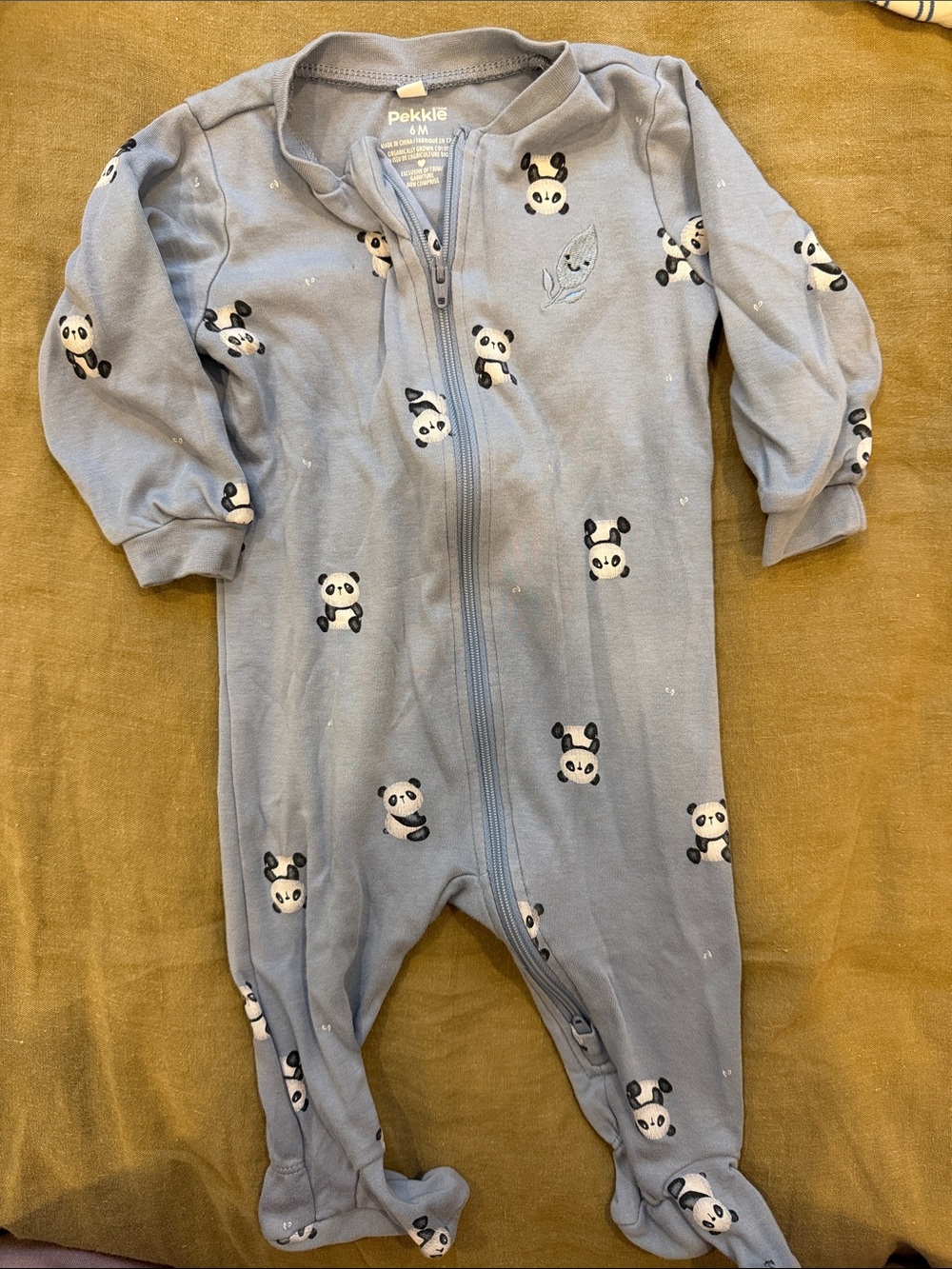 4/ $25 Pekkle Blue Panda Print Footed One-Piece for Babies